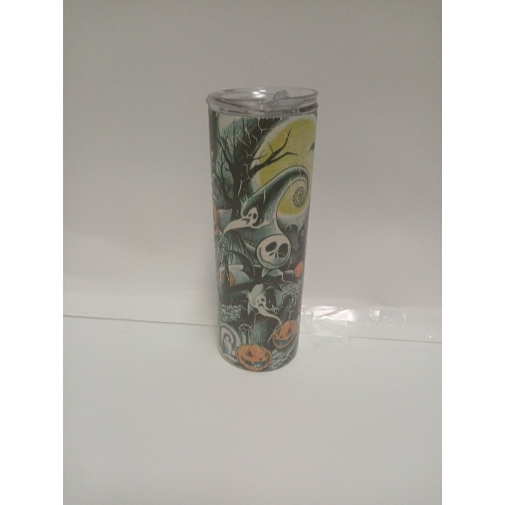Nightmare before christmas Jack and Sally 20oz glow in the dark tumbler
